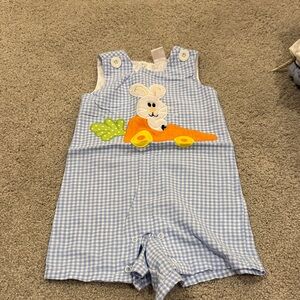 Blue Gingham Bunny & Carrot Romper for Kids